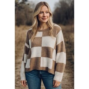 Talulah Knit Pullover Sweater Chocolate Brown Womens Small Cozy Fall Preppy Chic